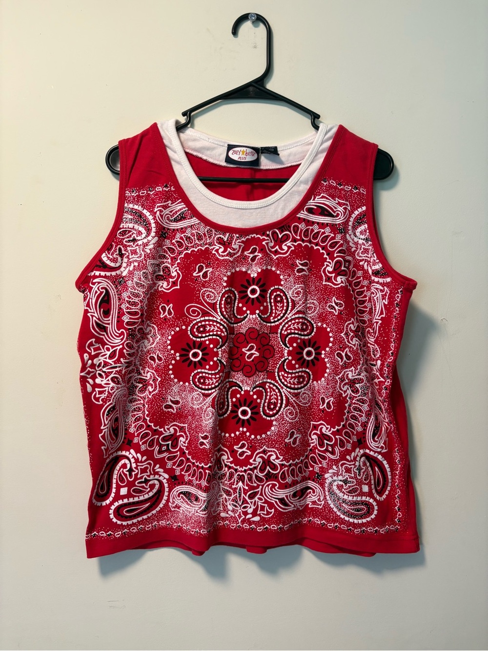 Red Bandana Print Sleeveless Tank Top with White Trim